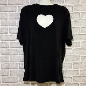 SHEIN Curve Black Ribbed Knit Top heart cut out, size 4X high collar